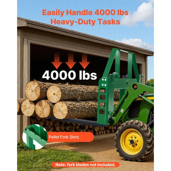 Skid Steer Pallet Frame, 4000 lbs Rated Load Capacity, 45-inch Pallet Fork Frame Attachments with 2-inch Hitch Receiver & Spear Sleeves, Fit for John Deere Loaders Quick Attach Mount, Frame Only
