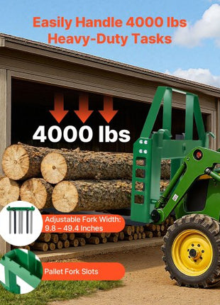 Pallet Fork Frame Attachment with 42-inch Skid Steer Forks for JD Tractors