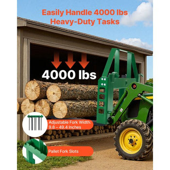 Pallet Fork Frame Attachment with 42-inch Skid Steer Forks for JD Tractors