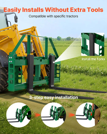 Pallet Fork Frame Attachment with 36-inch Skid Steer Forks for JD Tractors