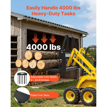 Pallet Fork Frame Attachment with 42-inch Skid Steer Pallet Forks 4000 lbs