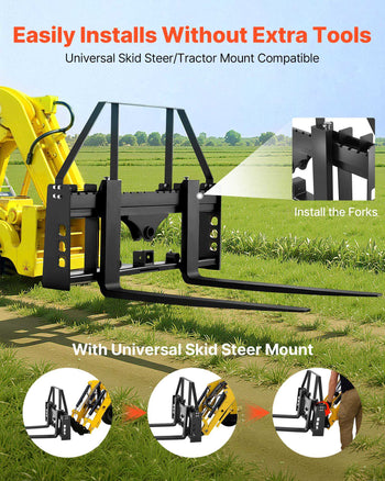 Pallet Fork Frame Attachment with 48-inch Skid Steer Pallet Forks 4000 lbs