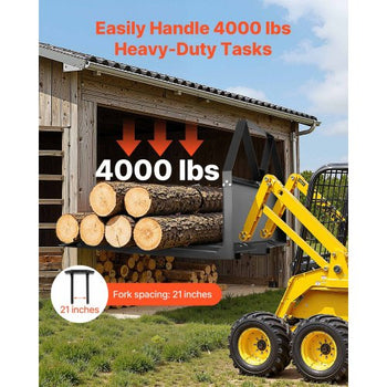 Skid Steer Pallet Forks, 2600 lbs Rated Capacity, Pallet Fork Frame Attachment with 48-inch Pallet Forks Blades, 1-7/8 inch Ball Hitch Receiver, Quick Tach Connection for Skid Steers, Tractors