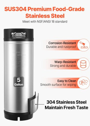 Corny Keg, 5 Gallon Ball Lock Keg, SUS304 Cold Brew Kegs with Dual Rubber Handles & Heavy-Duty Rubber Bottom, Brewing Equipment for Home Brewing Party, 2 PCS