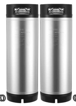 Corny Keg, 5 Gallon Ball Lock Keg, SUS304 Cold Brew Kegs with Dual Rubber Handles & Heavy-Duty Rubber Bottom, Brewing Equipment for Home Brewing Party, 2 PCS