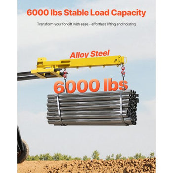 Forklift Jib Boom Crane, 6000lbs Capacity, Manual Telescoping Boom Extends Up to 56.1 inches, Forklift Mobile Crane with 2 Hooks, Adjustable Forklift Crane Attachment for Warehouse, Factories