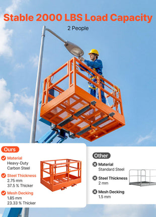 Mesh Telehandler Work Platform, 48 x 73.9 Inch, Man Safety Basket, 2000 lbs Capacity, Forklift Telehandler Attachment, Safety Cage, Heavy Duty Carbon Steel, for Most Aerial Jobs Lifting Loader