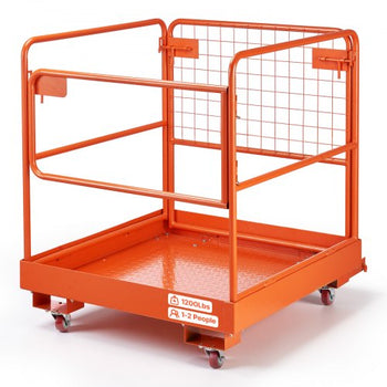 Forklift Safety Cage, 36.6 x 36.6 Inch, Forklift Man Basket with 4 Wheels, 1200 lbs Capacity, Heavy Duty Work Platform, Collapsible Lift Basket Safety Set, for Most Aerial Jobs Lifting Loader