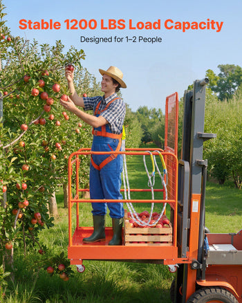 Forklift Safety Cage, 36.2 x 41.1 Inch, Forklift Man Basket with 4 Wheels, 1200 lbs Capacity, Heavy Duty Work Platform Collapsible Lift Basket, Safety Harness, for Aerial Work Lifting Loader
