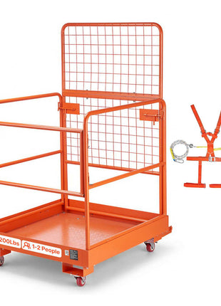 Forklift Safety Cage, 36.2 x 41.1 Inch, Forklift Man Basket with 4 Wheels, 1200 lbs Capacity, Heavy Duty Work Platform Collapsible Lift Basket, Safety Harness, for Aerial Work Lifting Loader
