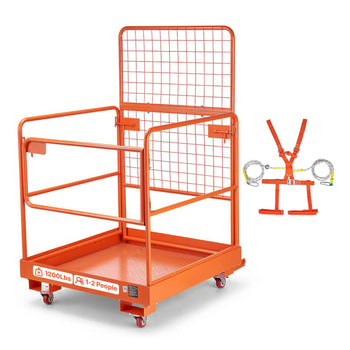 Forklift Safety Cage, 36.2 x 41.1 Inch, Forklift Man Basket with 4 Wheels, 1200 lbs Capacity, Heavy Duty Work Platform Collapsible Lift Basket, Safety Harness, for Aerial Work Lifting Loader