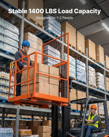 Forklift Safety Cage, 48.2 x 45.2 Inch, Heavy Duty Forklift Man Basket, 1400 lbs Capacity Collapsible Work Platform Lift Basket with Safety Harness & Lock, for Most Aerial Jobs Lifting Loader