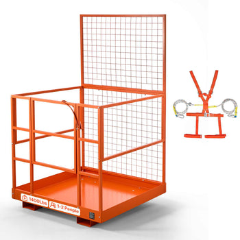 Forklift Safety Cage, 48.2 x 45.2 Inch, Heavy Duty Forklift Man Basket, 1400 lbs Capacity Collapsible Work Platform Lift Basket with Safety Harness & Lock, for Most Aerial Jobs Lifting Loader