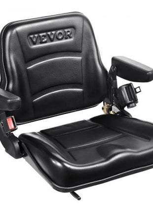 Universal Forklift Seat, Fold Down Tractor Seat with Adjustable Angle Back, Micro Switch, Seatbelt and Armrests, 6.3-13.4 inch Slot Tractor Seat for Tractor Loader Excavator