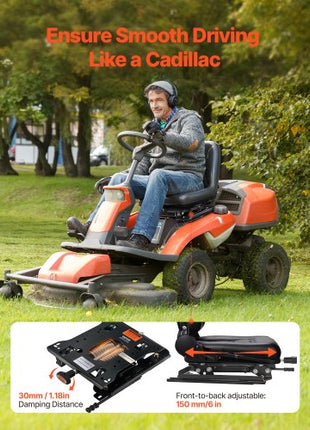 Seat Suspension Kit with Seat Slider Track, Universal Air Ride Seat Suspension for Zero Turn Lawn Mower,  6in Front-to-Back Adjustable, Tractor Seat Suspension ýKit for Forklift, Bulldozers