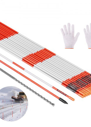 Driveway Markers, 500Pcs 48 in Long 1/4 in Dia, Hi-Visibility Driveway Reflectors with 12 in Steel Drill Bits, Reflective Snow Sticks Fiberglass Pole for Parking Lots, Walkways, Snow Plowing