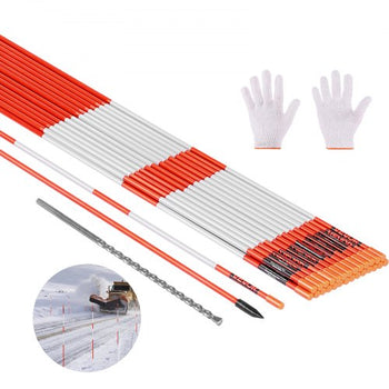 Driveway Markers, 500Pcs 48 in Long 1/4 in Dia, Hi-Visibility Driveway Reflectors with 12 in Steel Drill Bits, Reflective Snow Sticks Fiberglass Pole for Parking Lots, Walkways, Snow Plowing