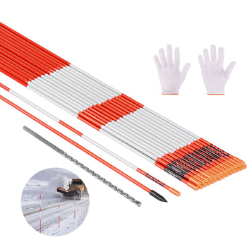Driveway Markers, 500Pcs 48 in Long 1/4 in Dia, Hi-Visibility Driveway Reflectors with 12 in Steel Drill Bits, Reflective Snow Sticks Fiberglass Pole for Parking Lots, Walkways, Snow Plowing