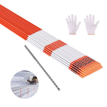 Driveway Markers, 100Pcs 72 in Long 5/16 in Dia, Hi-Visibility Driveway Reflectors with 12 in Steel Drill Bits, Reflective Snow Sticks Fiberglass Pole for Parking Lots, Walkways, Snow Plowing