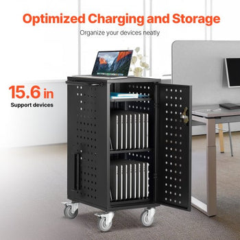 Laptop Cart, 20 Device Mobile Charging Cart, Up to 15.6 in Screen Size, Office and Classroom Mobile Charging Cart, for Chromebook, Tablet and Laptop