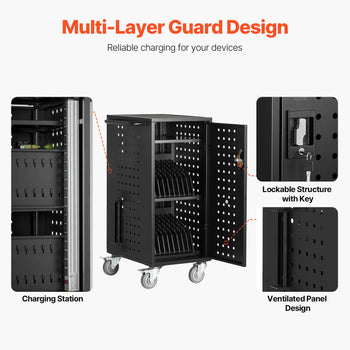 Laptop Cart, 20 Device Mobile Charging Cart, Up to 15.6 in Screen Size, Office and Classroom Mobile Charging Cart, for Chromebook, Tablet and Laptop