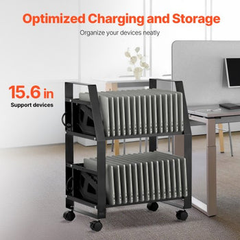 Laptop Charging Cart, 32 Devices Mobile Open Charging Station with Wheels, for Tablet and Laptop Up to 15.6 in Screen Size, Easy Access Slots, Surge Control, for Office, Classroom, Library
