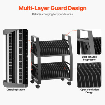 Laptop Charging Cart, 32 Devices Mobile Open Charging Station with Wheels, for Tablet and Laptop Up to 15.6 in Screen Size, Easy Access Slots, Surge Control, for Office, Classroom, Library