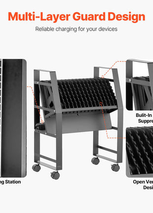 Charging Cart, 16 Device Mobile Open Charging Station, Up to 15.6 in Screen Size, Office and Classroom Mobile Charging Cart, for Chromebook, Tablet and Laptop