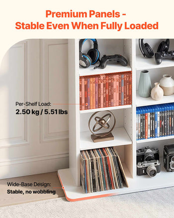 Media Storage Cabinet, 8-Tier DVD Shelf Organizer, 22.01 x 8.74 x 50.98 in Multimedia Storage Organizer for CDs, DVDs, Books & Games, CD Shelf for Living Room, Home Office, Recording Room, White