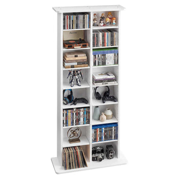 Media Storage Cabinet, 8-Tier DVD Shelf Organizer, 22.01 x 8.74 x 50.98 in Multimedia Storage Organizer for CDs, DVDs, Books & Games, CD Shelf for Living Room, Home Office, Recording Room, White