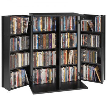 Media Storage Cabinet, 4-Tier DVD Shelf Organizer, 24.02 x 14.49 x 33.31 in Multimedia Storage Organizer for CDs, DVDs, Books, Games, CD Shelf for Living Room, Home Office, Recording Room, Black