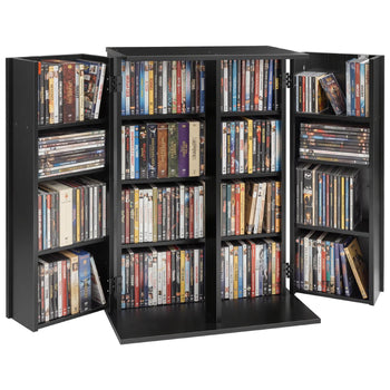 Media Storage Cabinet, 4-Tier DVD Shelf Organizer, 24.02 x 14.49 x 33.31 in Multimedia Storage Organizer for CDs, DVDs, Books, Games, CD Shelf for Living Room, Home Office, Recording Room, Black