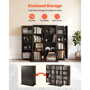 Media Storage Cabinet, 4-Tier DVD Shelf Organizer, 24.02 x 14.49 x 33.31 in Multimedia Storage Organizer for CDs, DVDs, Books, Games, CD Shelf for Living Room, Home Office, Recording Room, Brown