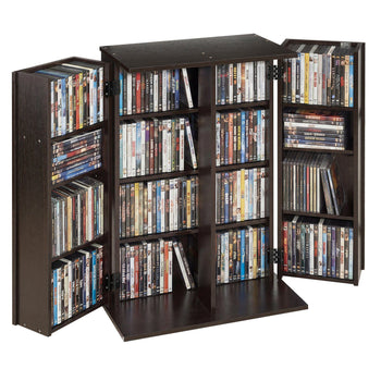Media Storage Cabinet, 4-Tier DVD Shelf Organizer, 24.02 x 14.49 x 33.31 in Multimedia Storage Organizer for CDs, DVDs, Books, Games, CD Shelf for Living Room, Home Office, Recording Room, Brown