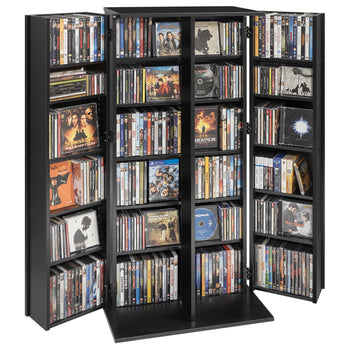 Media Storage Cabinet, 6-Tier DVD Shelf Organizer, 24.02 x 14.49 x 50 in Multimedia Storage Organizer for CDs, DVDs, Books, Games, CD Shelf for Living Room, Home Office, Recording Room, Black