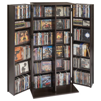 Media Storage Cabinet, 6-Tier DVD Shelf Organizer, 24.02 x 14.49 x 50 in Multimedia Storage Organizer for CDs, DVDs, Books, Games, CD Shelf for Living Room, Home Office, Recording Room, Brown