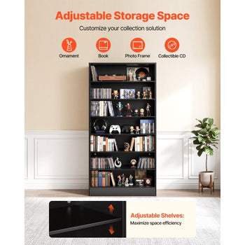 Media Storage Cabinet, 7-Tier DVD Shelf Organizer, 27.56 x 11.81 x 55.12 in Multimedia Storage Organizer for CDs, DVDs, Books and Games, CD Shelf for Living Room, Home Office, Recording Room