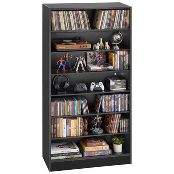 Media Storage Cabinet, 7-Tier DVD Shelf Organizer, 27.56 x 11.81 x 55.12 in Multimedia Storage Organizer for CDs, DVDs, Books and Games, CD Shelf for Living Room, Home Office, Recording Room