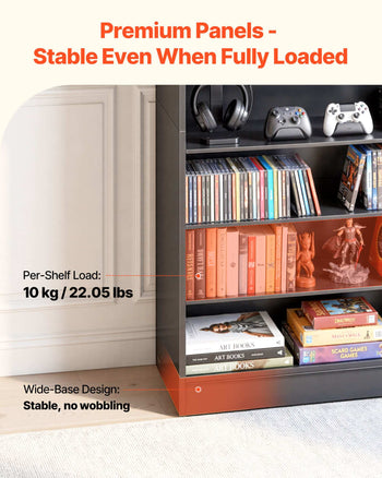 Media Storage Cabinet, 7-Tier DVD Shelf Organizer, 27.56 x 11.81 x 55.12 in Multimedia Storage Organizer for CDs, DVDs, Books and Games, CD Shelf for Living Room, Home Office, Recording Room