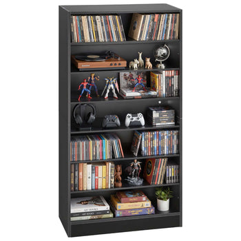 Media Storage Cabinet, 7-Tier DVD Shelf Organizer, 27.56 x 11.81 x 55.12 in Multimedia Storage Organizer for CDs, DVDs, Books and Games, CD Shelf for Living Room, Home Office, Recording Room