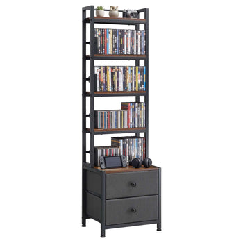 Media Storage Cabinet, 4-Shelf DVD Shelf Organizer with Drawers, 15.75 x 11.81 x 56.50 in Multimedia Storage Organizer for CDs, DVDs, Books and Games, CD Cabinet for Living Room, Home Office