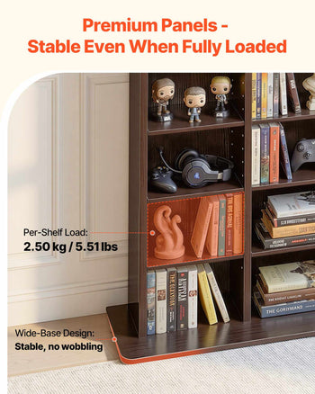 Media Storage Cabinet, 8-Tier DVD Shelf Organizer, 22.01 x 8.74 x 50.98 in Multimedia Storage Organizer for CDs, DVDs, Books and Games, CD Shelf for Living Room, Home Office, Recording Room