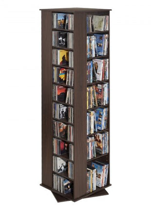Media Storage Cabinet, CD Rack Tower, 34 Compartments Rotating Media Tower Rack for CDs, DVDs, Books and Game Discs, DVD Stand for Living Room, Home Office and Recording Room, Brown