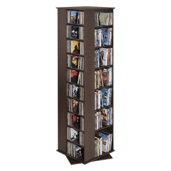 Media Storage Cabinet, CD Rack Tower, 34 Compartments Rotating Media Tower Rack for CDs, DVDs, Books and Game Discs, DVD Stand for Living Room, Home Office and Recording Room, Brown