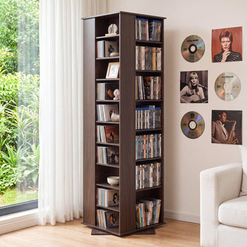 Media Storage Cabinet, CD Rack Tower, 34 Compartments Rotating Media Tower Rack for CDs, DVDs, Books and Game Discs, DVD Stand for Living Room, Home Office and Recording Room, Brown