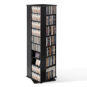 Media Storage Cabinet, CD Rack Tower, 34 Compartments Rotating Media Tower Rack for CDs, DVDs, Books and Game Discs, DVD Stand for Living Room, Home Office and Recording Room, Black
