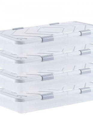 Under Bed Storage with Wheels, 31.7 x 15.6 x 6.9 inch Underbed Containers, Underbed Shoes Organizer with Lid & Gray Latch, Rolling Under the Bed Storage Bins for Clothes Shoes Blankets, 4 Pack