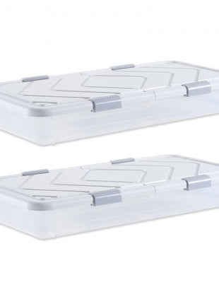 Under Bed Storage with Wheels, 39.8 x 20.1 x 5.9 inch Underbed Containers, Underbed Shoes Organizer with Lid & Gray Latch, Rolling Under the Bed Storage Bins for Clothes Shoes Blankets, 2 Pack