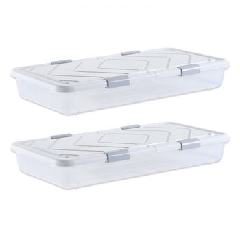Under Bed Storage with Wheels, 39.8 x 20.1 x 5.9 inch Underbed Containers, Underbed Shoes Organizer with Lid & Gray Latch, Rolling Under the Bed Storage Bins for Clothes Shoes Blankets, 2 Pack