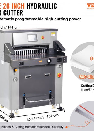 Electric Hydraulic Paper Cutter, Heavy Duty Paper Cutter Machine 26" /660.4mm Cutting Width, 3.14"/80mm Cutting Thickness, Electric Paper Trimmer with 7" Touchscreen Numerical Control